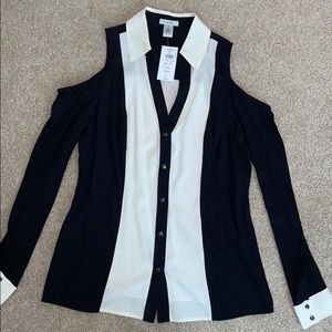 Black and White Open Shoulder Top from Cache